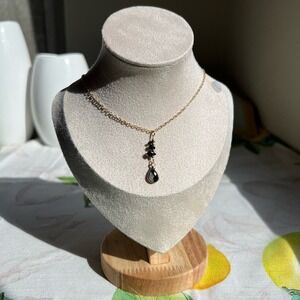 Black Onyx Necklace, Tourmaline Gray Crystal, Edgy, Minimalist, Casual
